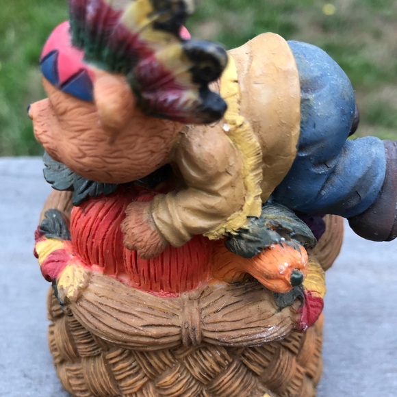 Home Interiors Vintage Thanksgiving Teddy Bear Pilgrim Resin Basket Box 4.5” Hi - Picture 9 of 15